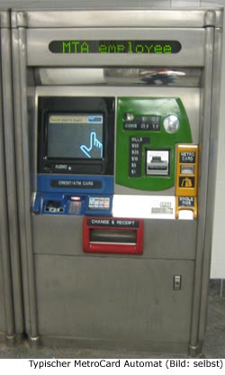 MetroCard Preis Tarif Automat New-York Manhattan ÖPNV